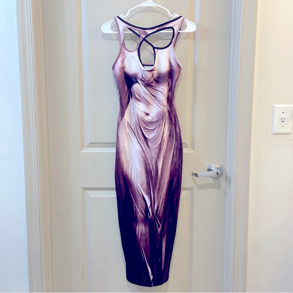 purple white sleeveless bodycon maxi dress